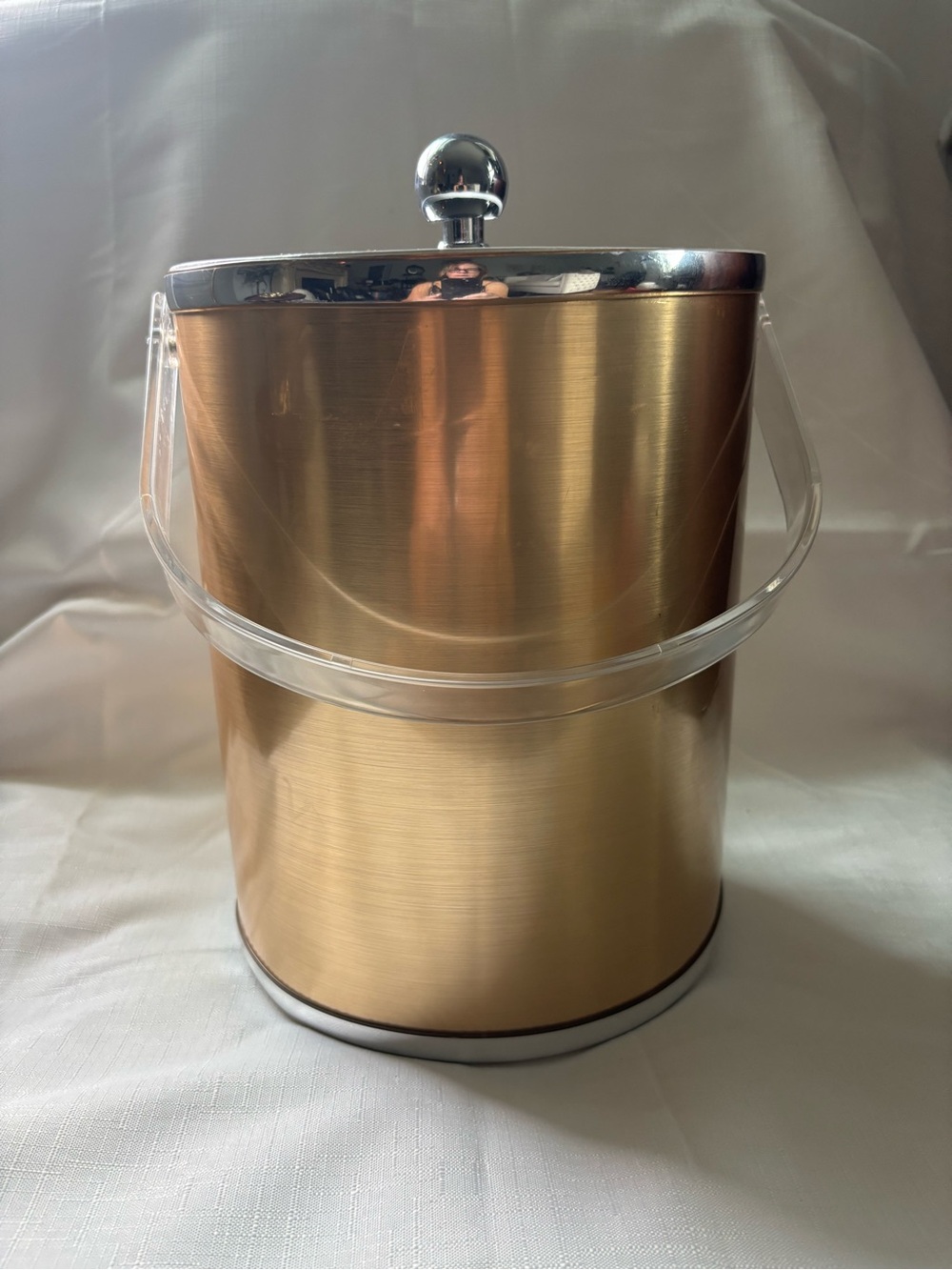 Brushed Gold Ice Bucket with Clear Handle